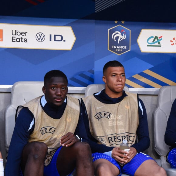 Kylian Mbappe ( 10 - France ) , Ibrahima Konate ( 24 - France ) and Randal Kolo Muani ( 12 - France ) durant le match France-Canada le 9 juin 2024 à Bordeaux, France. (Photo by federico pestellini / panoramic)