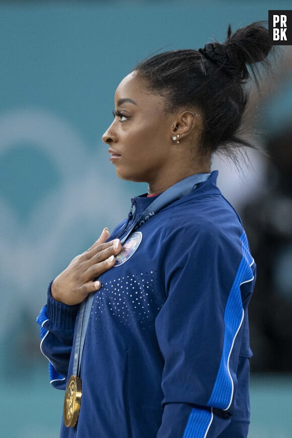 Simone Biles - Célébrités assistent aux épreuves de gymnastique lors des Jeux Olympiques de Paris2024 (JO) le 3 aout 2024. © Perusseau-Jacovides-Bestimage