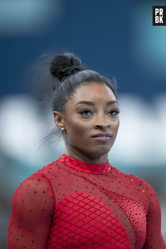 Gymnaste Simone Biles - Célébrités assistent aux épreuves de gymnastique lors des Jeux Olympiques de Paris2024 (JO) le 3 aout 2024. © Perusseau-Jacovides-Bestimage