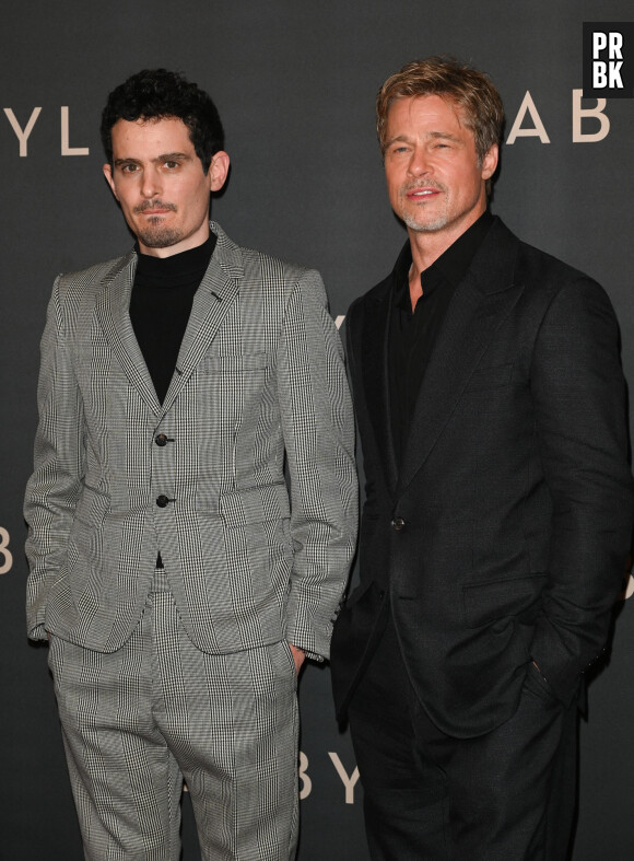 Damien Chazelle et Brad Pitt à la première du film "Babylon" au cinéma Le Grand Rex à Paris, France, le 14 janvier 2023. © Coadic Guirec/Bestimage