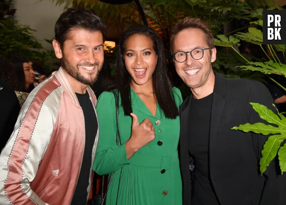 Semi Exclusif - Christophe Beaugrand ,Vaimalama Chaves, miss France 2019 et Damien Thévenot (Télé Matin) lors de l'anniversaire (trois ans) de l'hôtel Les Jardins du Faubourg à Paris le 9 juin 2022. © Veeren / Bestimage