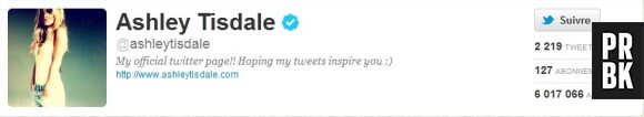 Ashley Tisdale atteint les 6 millions de followers sur Twitter
