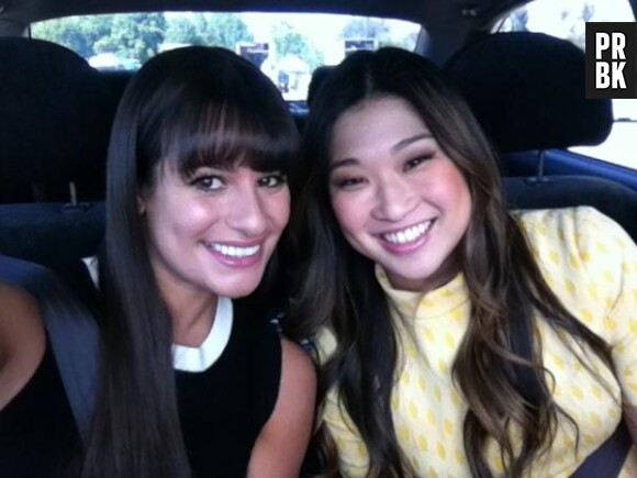 Jenna Ushkowitz et Lea Michele sur le tournage de Glee