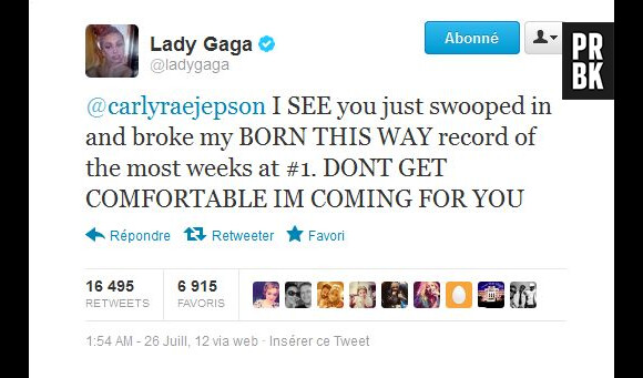 Lady Gaga VS Carly Rae Jepsen, 1er round sur Twitter