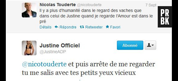 Justine n'a pas que des fans... N'est-ce pas Nicolas Touderte ?
