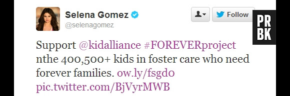 Selena Gomez a tweeté un joli message