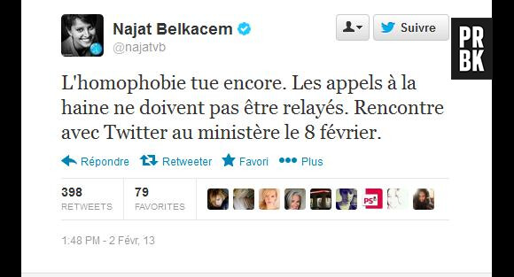 Najat Belkacem, la ministre des droits des femmes, n'a pas tardé à réagir sur Twitter.