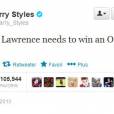 Harry Styles est fan de JLaw et n'hésite pas à le tweeter.