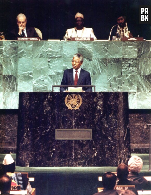 Nelson Mandela à la tribune des Nations-Unis quand il était président