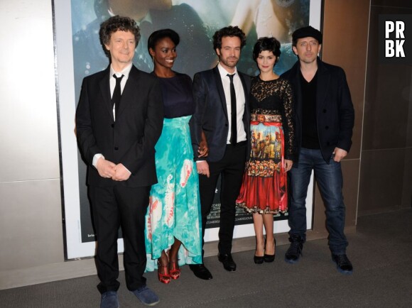 Michel Gondry, Aissa Maiga, Romain Duris, Audrey Tautou et Gad Elmaleh à l'avant-première de l'Ecume des jours à Paris, le 19 avril 2013