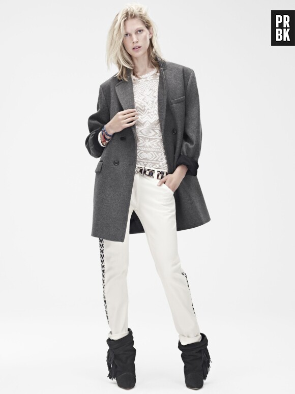 Isabel Marant pour H&M : manteau (149€), pantalon denim (79,95€), ceinture (39,95€) et top en dentelle (79,95€)