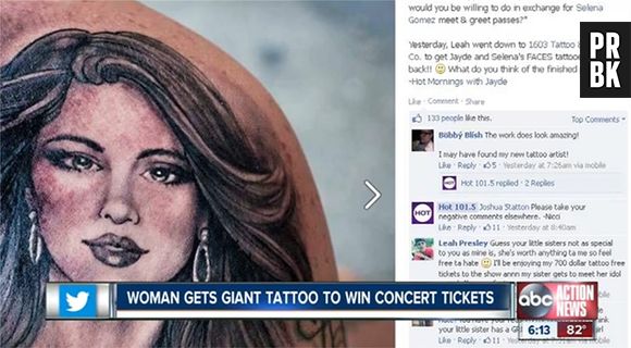 Selena Gomez : la soeur d'une fan se fait tatouer le visage de la chanteuse pour gagner des places de concert
