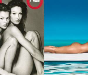 Kate Moss : en 1993, elle pose timidement avec Carla Bruni. En 2013, la blonde est l'égérie nue des produits autobronzants St Tropez