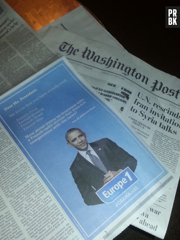 Barack Obama demandé en interview par Europe 1 dans une publicité publiée dans le Washington Post