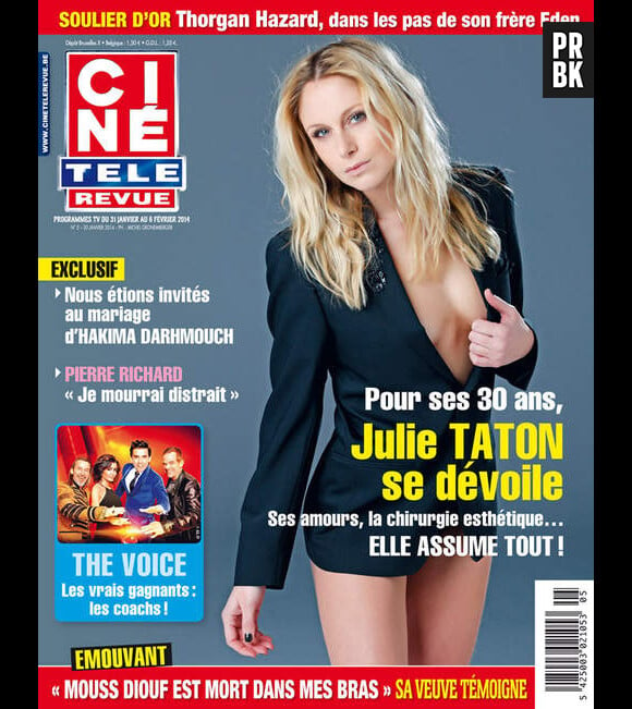 Julie Taton décolletée en couverture du magazine belge Ciné Télé Revue