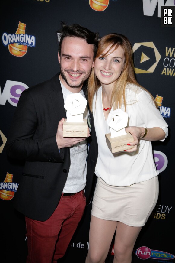Jérôme Niel et Alison Wheeler aux Web Comedy Awards 2014 organisés par W9, Youtube et Orangina, à Paris le 21 mars 2014