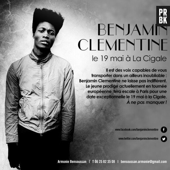 Benjamin Clementine en concert à la Cigale le 19 Mai.