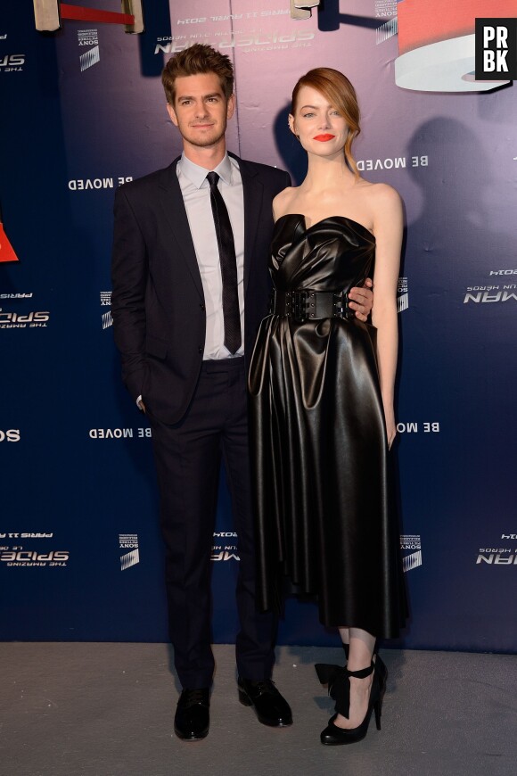 The Amazing Spider-Man 2 : Emma Stone et Andrew Garfield amoureux à l'avant-première du film à Paris le 11 avril 2014
