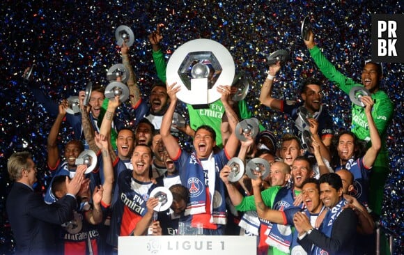 PSG : les joueurs fêtent leur sacre, le 17 mai 2014 au Parc des Princes