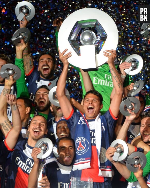 PSG : les Champions de France fêtent leur titre, le 17 mai 2014 au Parc des Princes