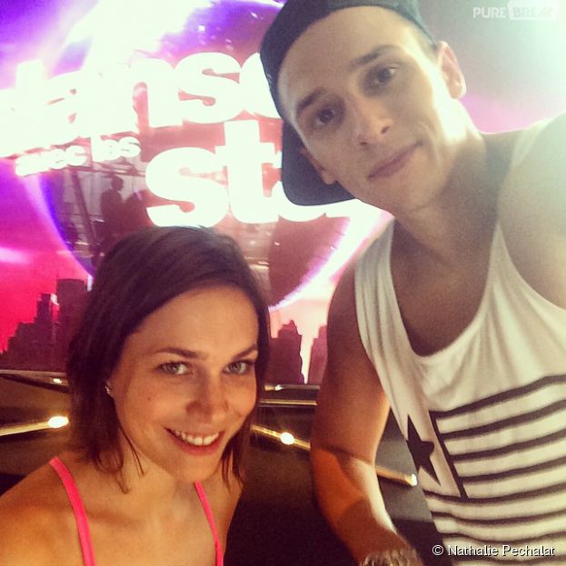 Nathalie Pechalat et Grégoire Lyonnet pendant les répétitions de Danse avec les stars 5, le 8 septembre 2014