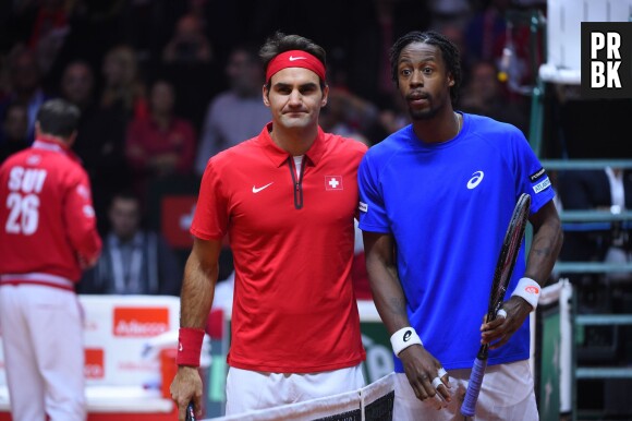 Gaël Monfils et Roger Federer pendant la finale de Coupe Davis 2014