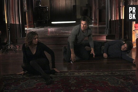 The Vampire Diaries saison 6, épisode 13 : Elena, Damon et Jeremy sur une photo