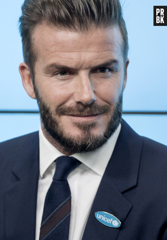 David Beckham durant l'annonce du lancement de son nouveau projet caritatif "7" avec l'UNICEF, le 9 février 2015 à Londres