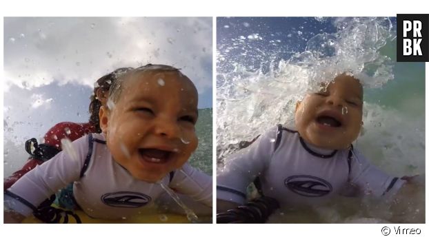 Un père emmène son fils de 9 mois surfer sur sa planche
