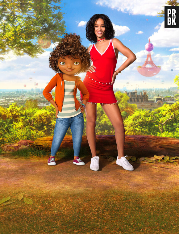 Rihanna au côté de TIF, la petite fille à qui elle prête sa voir dans le film d'animation En Route !