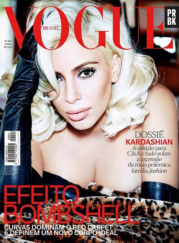 Kim Kardashian sexy et topless en couverture du magazine Vogue Brasil, juin 2015