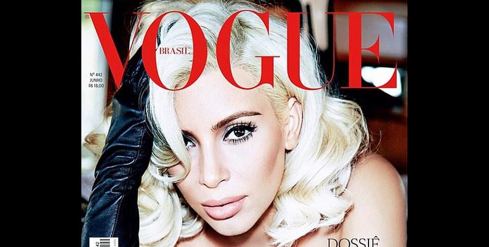  Kim Kardashian sexy et topless en couverture du magazine Vogue Brasil, juin 2015 