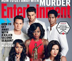 Murder : Viola Davis entourée de Alfred Enoch, Jack Falahee, Matt McGory, Aja Naomi King et Karla Souza en couverture de Entertainment Weekly