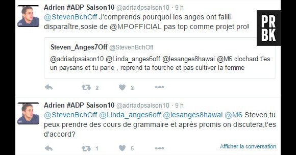 Adrien (L'amour est dans le pré 2015) et Steven (Les Anges 7) se clashent sur Twitter le 30 décembre 2015