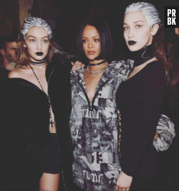 Bella Hadid, Rihanna et Gigi Hadid pour le défilé Fenty Puma by Rihanna pendant la Fashion Week de New-York, le 12 février 2016