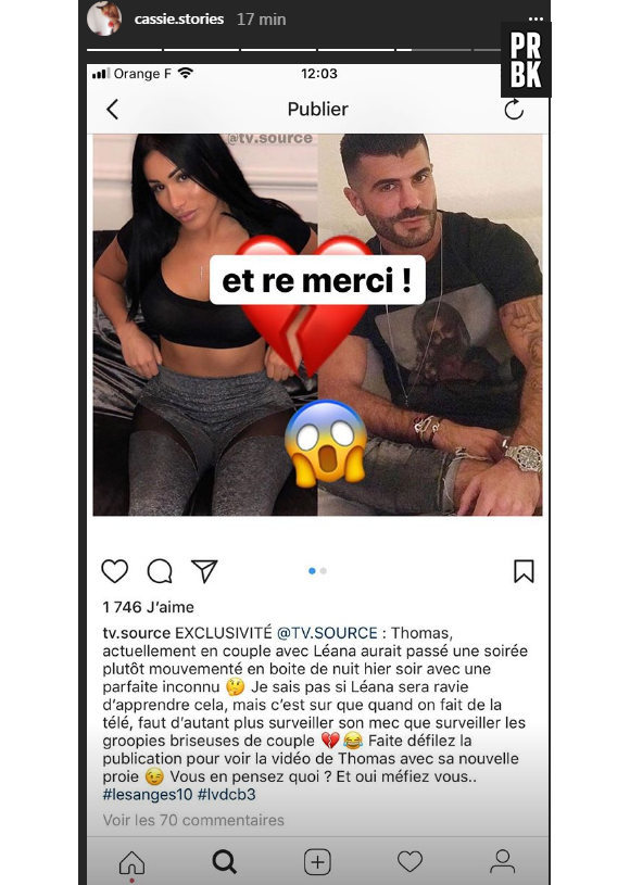 Thomas (Les Anges 10) infidèle à Leana ? Cassie met les choses au clair sur Instagram