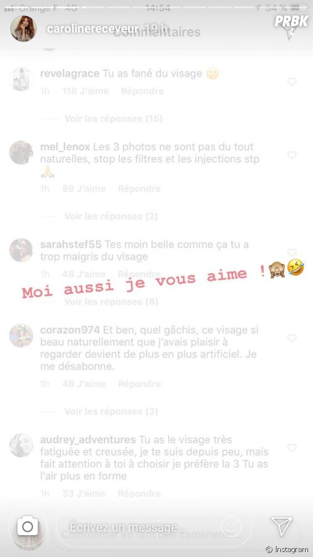 Caroline Receveur répond aux haters sur Instagram