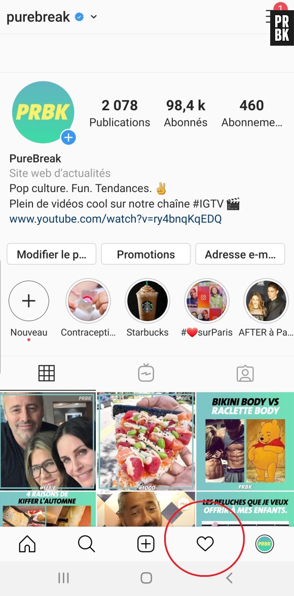 Instagram : la page "following" ("abonné(e)") qui se trouve dans l'onglet "coeur" en bas à droite va être supprimée.