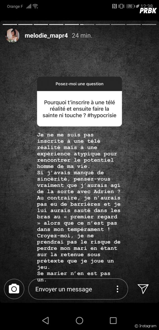 Mélodie (Mariés au premier regard 2020) pas sincère envers Adrien ? Elle répond sur Instagram