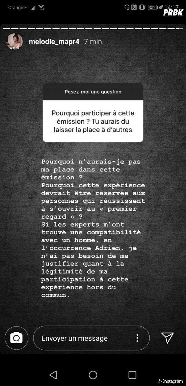 Mélodie (Mariés au premier regard 2020) pas sincère envers Adrien ? Elle répond sur Instagram