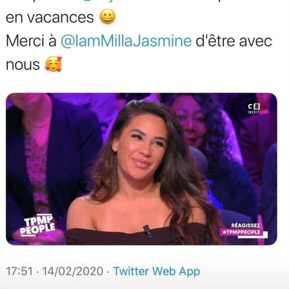 Milla Jasmine chroniqueuse dans TPMP People : "j'étais hyper stressée"