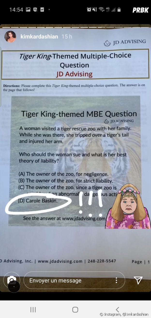 Kim Kardashian passe un examen de droit... avec une question sur Carole Baskin vue dans Tiger King sur Netflix