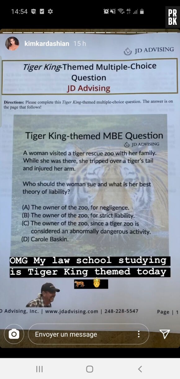 Kim Kardashian passe un examen de droit... avec une question sur Carole Baskin vue dans Tiger King sur Netflix