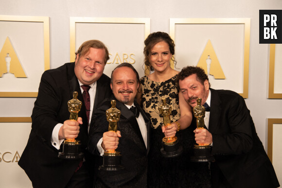 Oscars 2021 : Nomadland, Soul et The Father gagnants, le palmarès complet. Ici, Phillip Bladh, Carlos Cortés, Michelle Couttolenc et Jaime Baksht