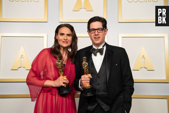Oscars 2021 : Nomadland, Soul et The Father gagnants, le palmarès complet. Ici, Alice Doyard et Anthony Giacchino 