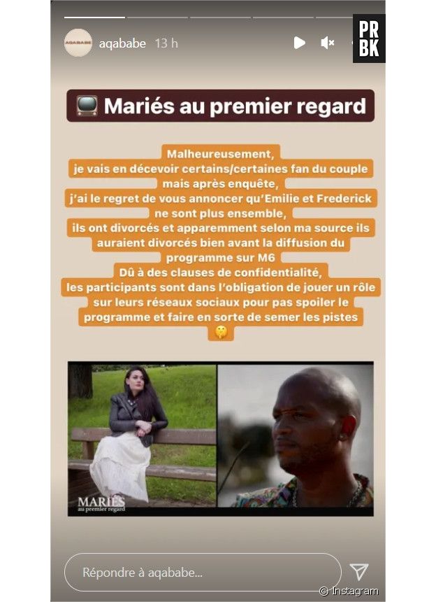 D'après Aqabe, Emilie et Frédérick ont divorcé.