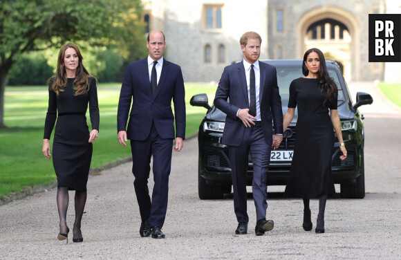 Kate Middleton, le Prince William, le Prince Harry et Meghan Markle lors d'une sortie à Windsor le 10 septembre 2022