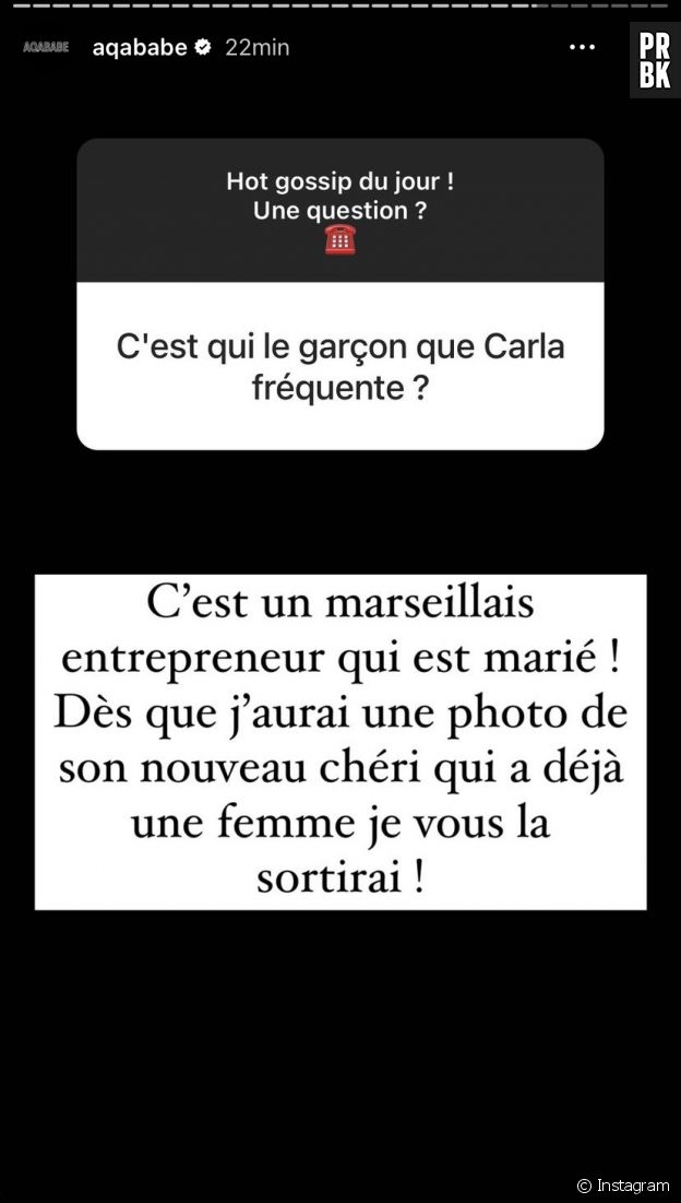 D'après Aqababe, le nouveau chéri de Carla Moreau serait un homme marié !