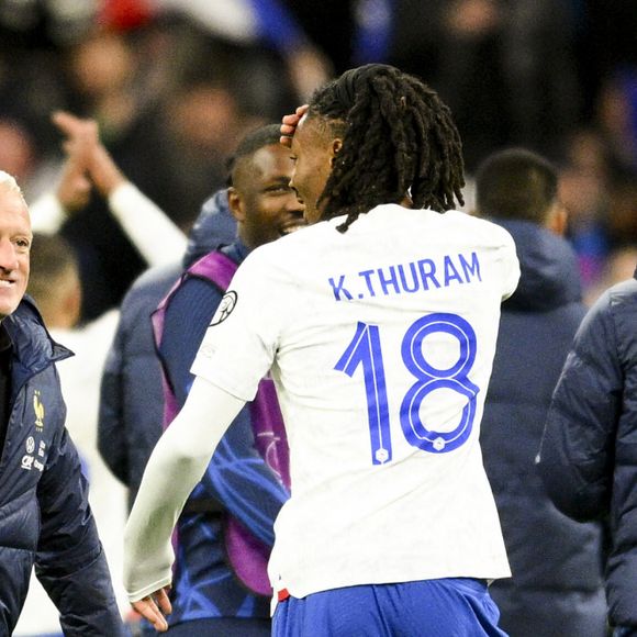 Joie des joueurs de l'équipe de France en fin de match Didier Deschamps, entraineur et sélectionneur de l'équipe de France - Match de qualification à l''EURO 2024 de Football opposant la France aux Pays-Bas au Stade de France à Saint-Denis, France, le 24 mars 2023. La France a gagné 4-0. © Jean-Baptiste Autissier/Panoramic/Bestimage  UEFA Euro 2024 qualification football match between France and Netherlands at the Stade de France in Saint-Denis, north of Paris, France, on March 24, 2023. France won 4-0.