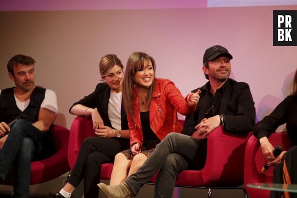 Patrick Puydebat, Charlotte Marzo, Elsa Esnoult, Sébastien Roch (Les Mystères de l'Amour) - Masterclass des acteurs des série "Plus Belle la Vie", "Les Mystères de l'Amour" et "Alice Nevers" à l'Espace Miramar lors du festival Canneseries à Cannes, le 7 avril 2019. © Dylan Meiffret / Nice Matin / Bestimage 